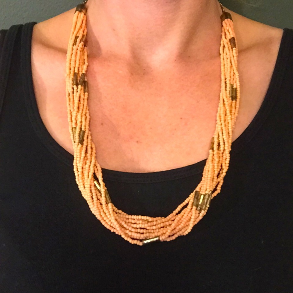 5/$25 Coral and bronze beaded necklace